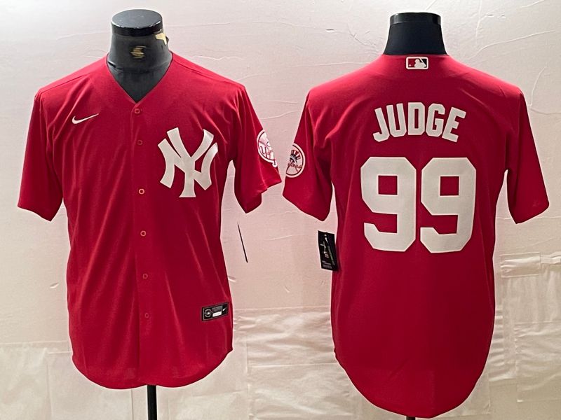 Men New York Yankees 99 Judge Red joint name Nike 2024 MLB Jersey style 1